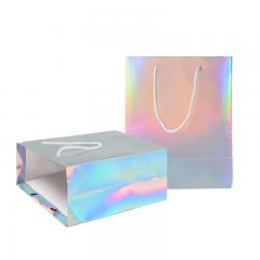 bolsa de regalo brillante holográfica con logotipo de impresión de lujo